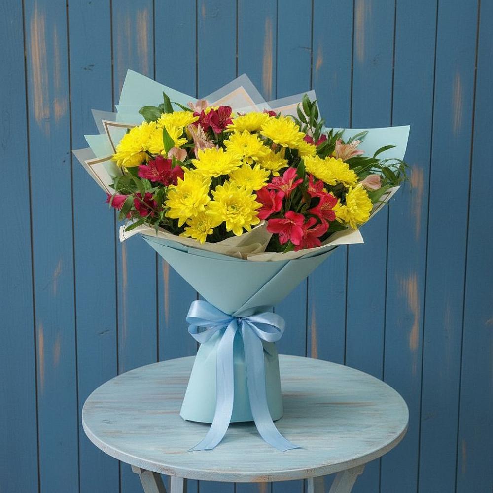 Букет цветов из: Альстромерии и Хризантемы в Костино