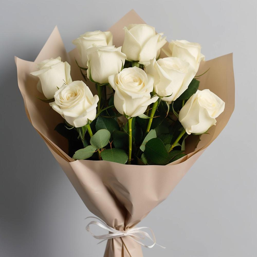 Букет 9 Белых роз Эдлесс Лав в Костино