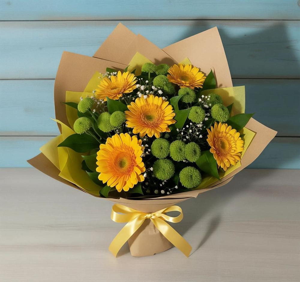 Букет цветов из: Герберы и Хризантемы в Костино