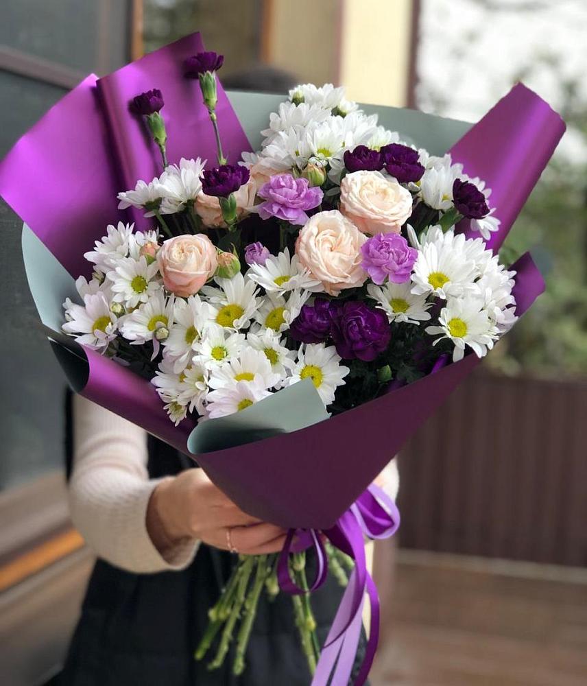 Букет цветов из: Хризантемы, Гвоздики и Розы в Костино