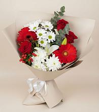 Букет цветов из:  Розы, Хризантемы, Герберы и Лилии в Костино