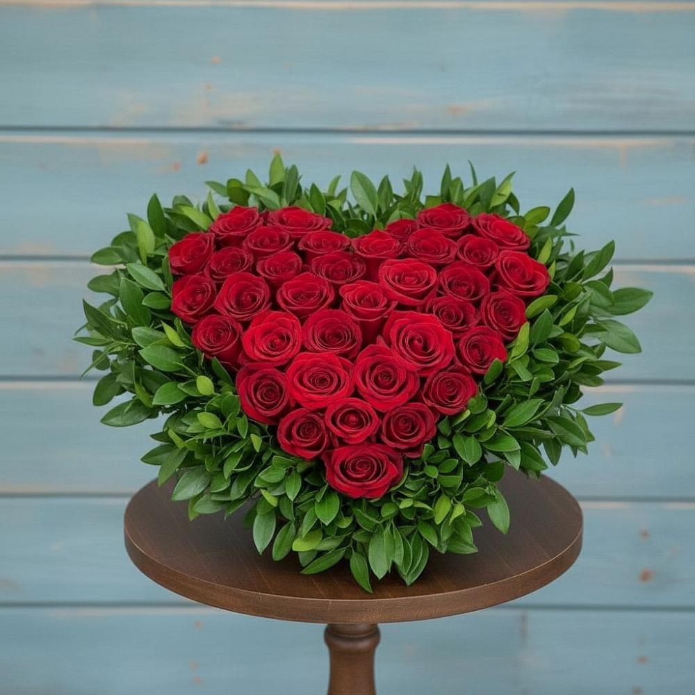 Цветочная композиция из Розы в виде сердца в Костино