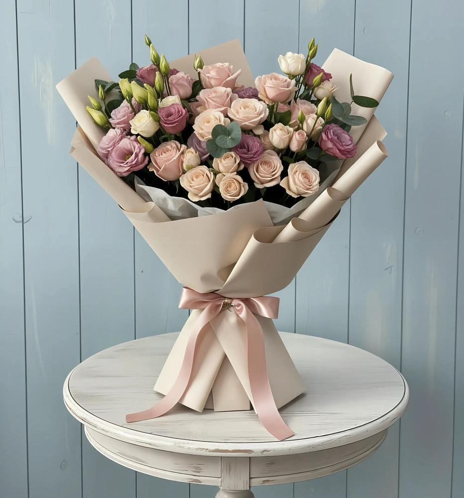 Букет цветов из: Розы и Лизиантусы в Костино