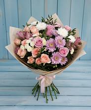 Букет цветов из:  Хризантемы, Розы и Альстромерии в Костино