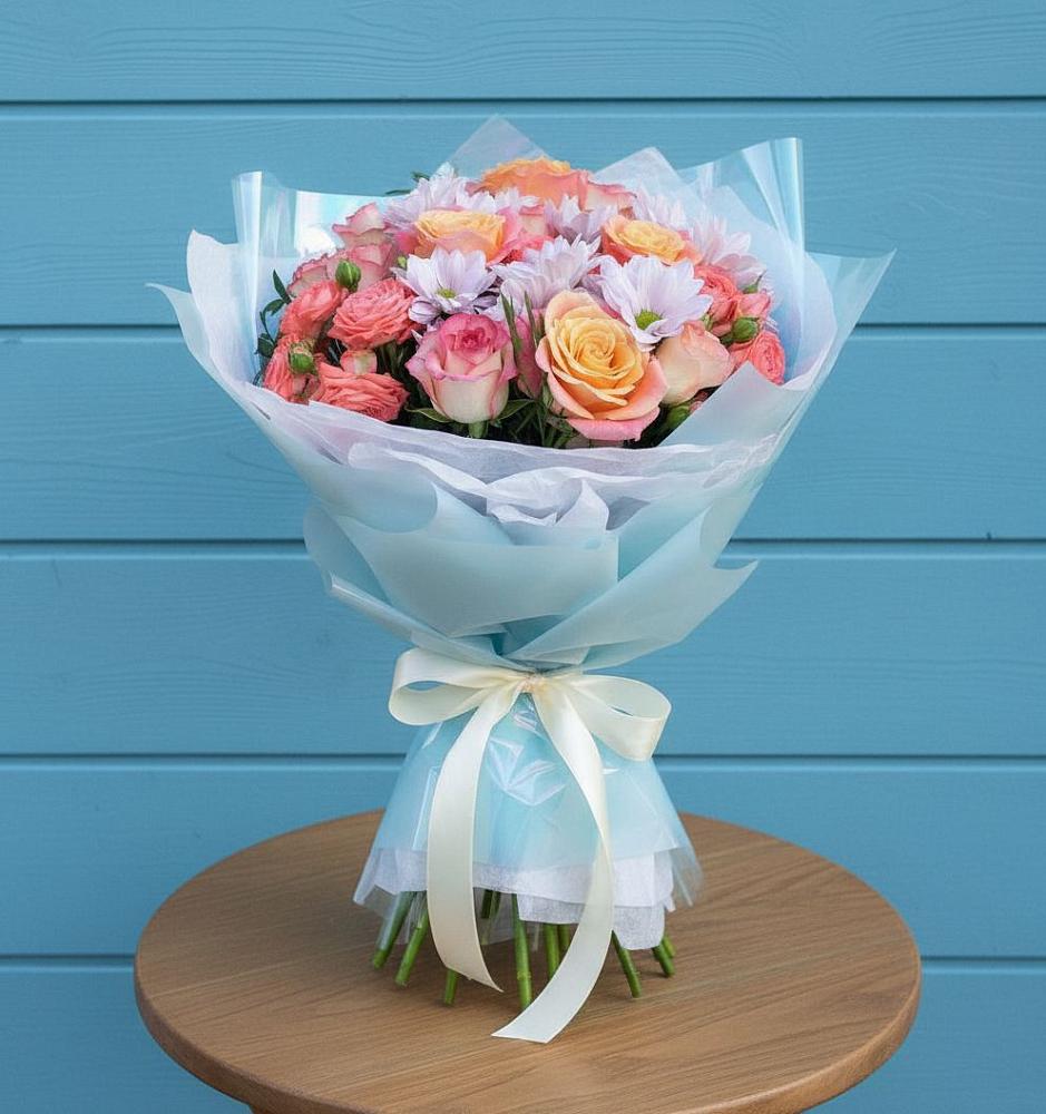 Букет цветов из: Хризантемы и Розы в Костино