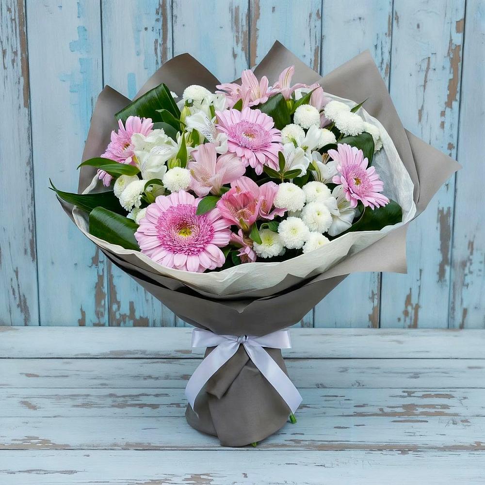 Букет цветов из: Герберы, Альстромерии и Хризантемы в Костино