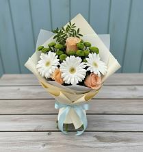 Букет цветов из:  Герберы, Розы и Хризантемы в Костино