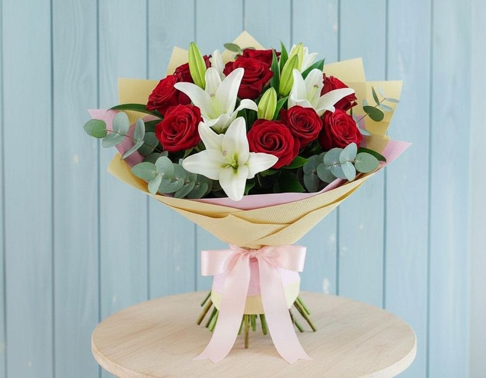 Букет цветов из: Лилии и Розы в Костино